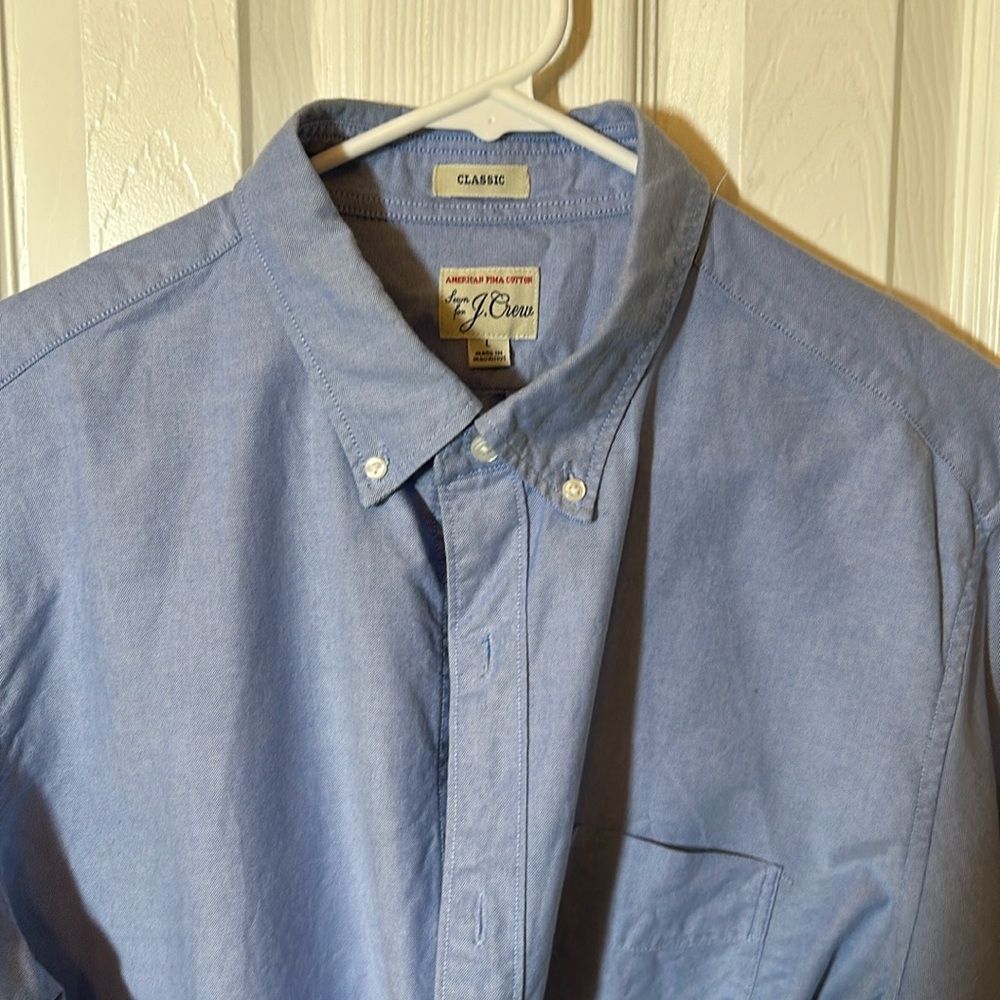 men’s jcrew classic blue oxford button up button down shirt L EUC